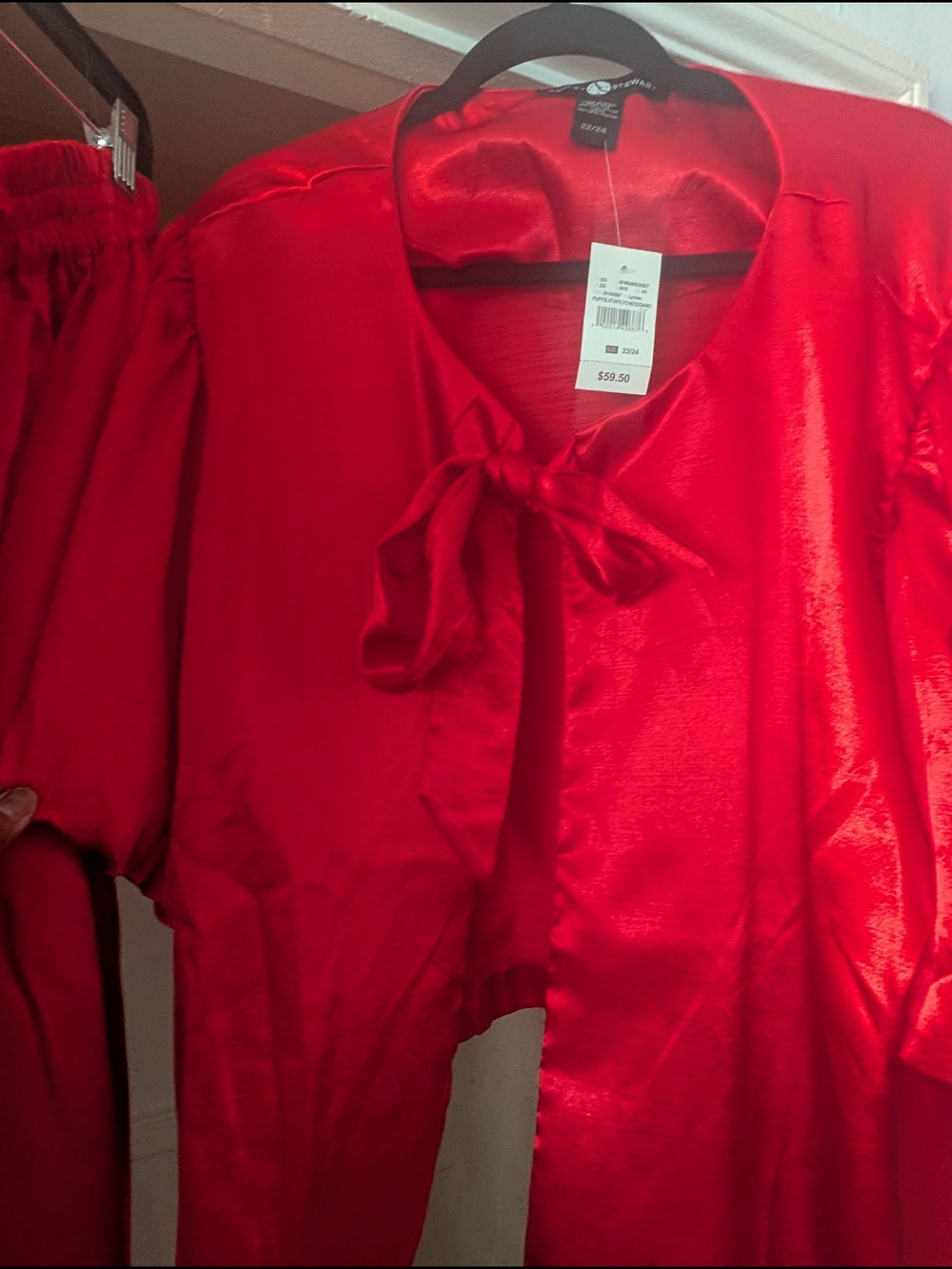 2 PC Red Satin Tie-Front Jacket and Long Skirt